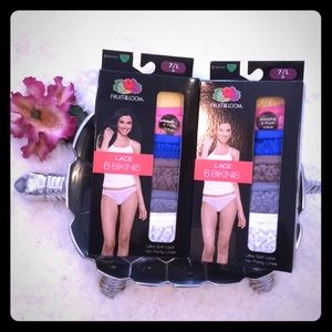 New 2 Fruit of the Loom 6pk Lace Bikini Underwear